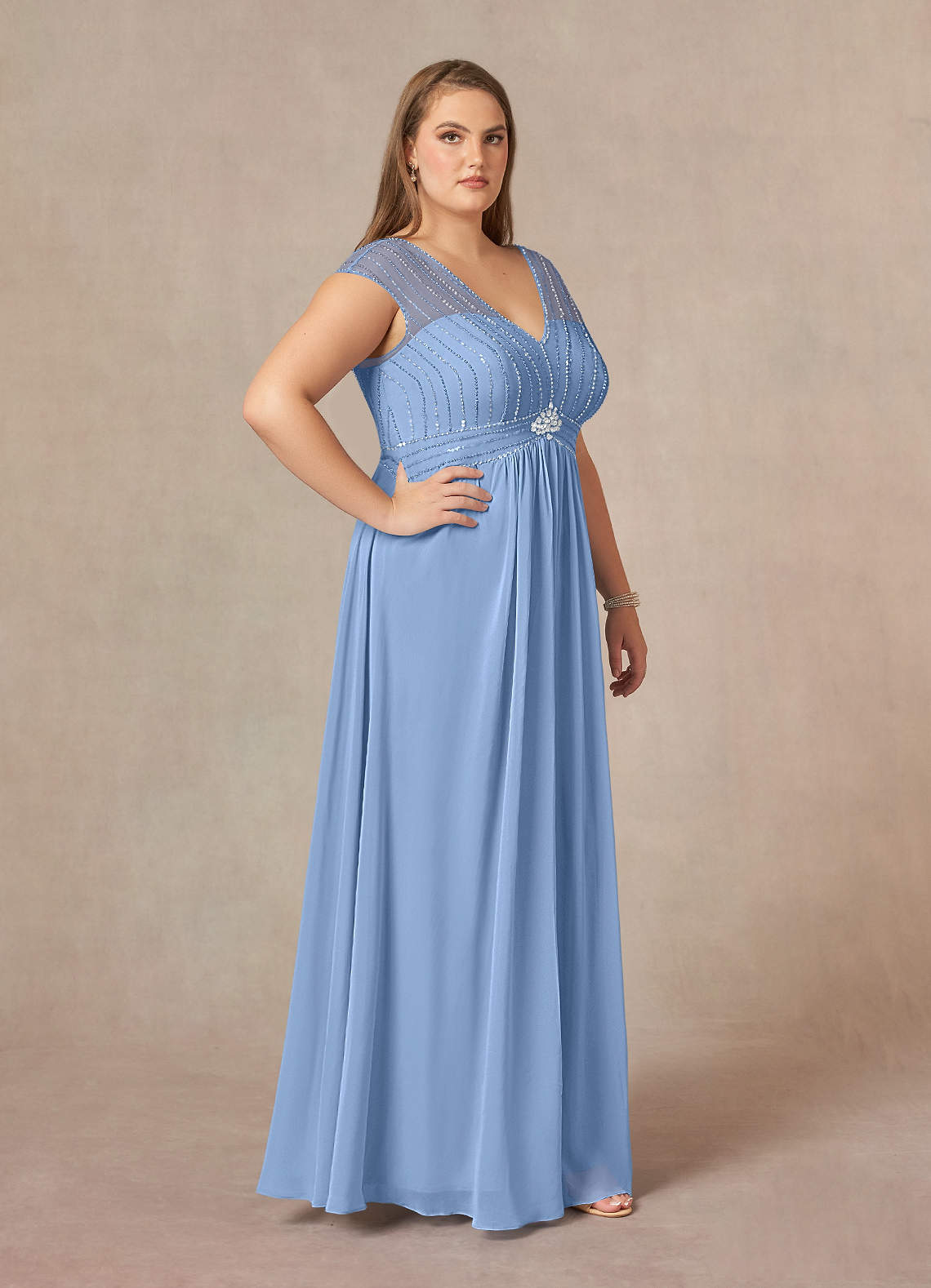 Azazie Star Mother of the Bride Dresses A-Line V-Neck sequins Chiffon Floor-Length Dress image1