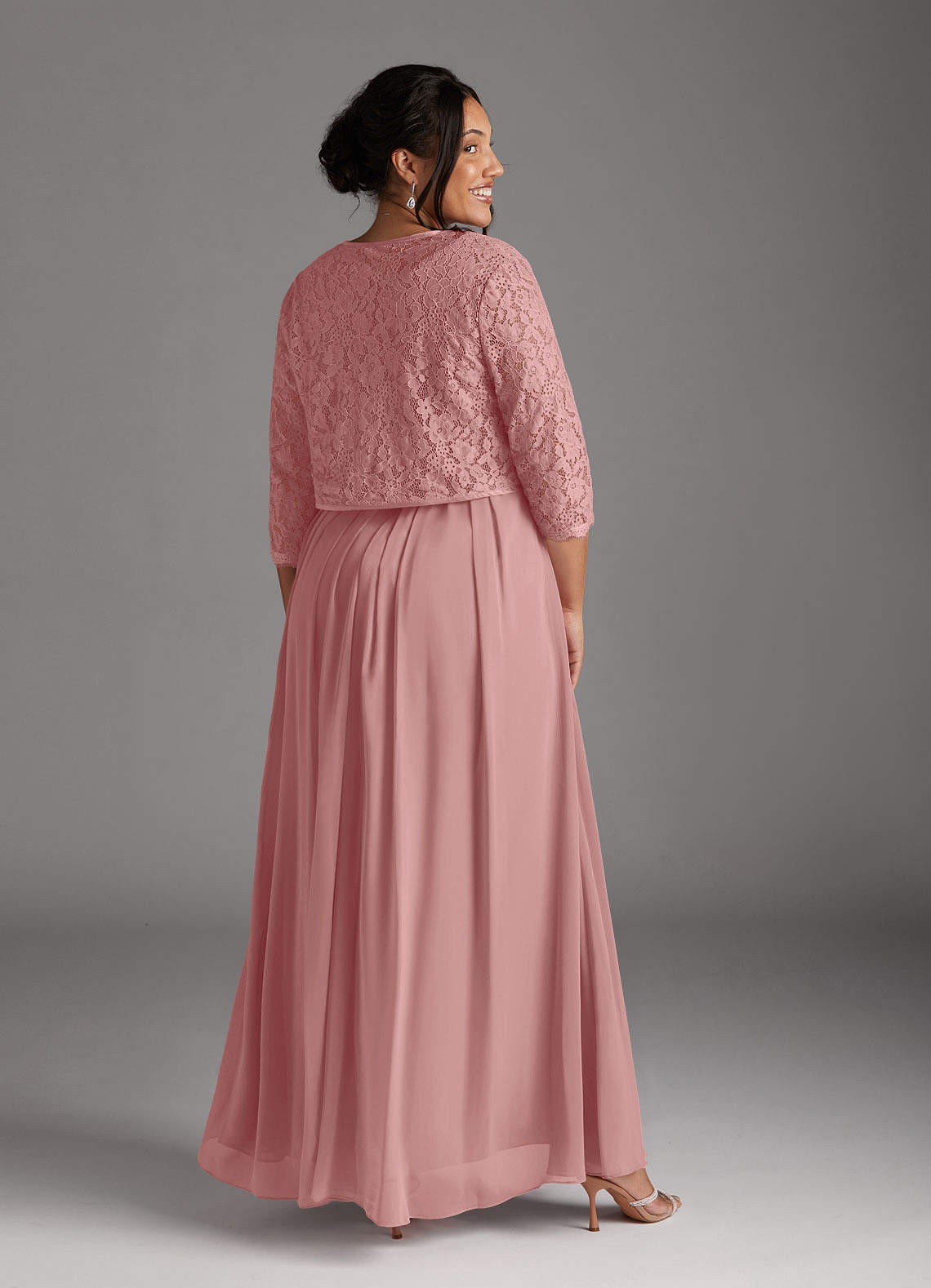 Azazie Ainsling Mother of the Bride Dresses Dusty Rose A-Line Square Neckline Lace Chiffon Dress image16