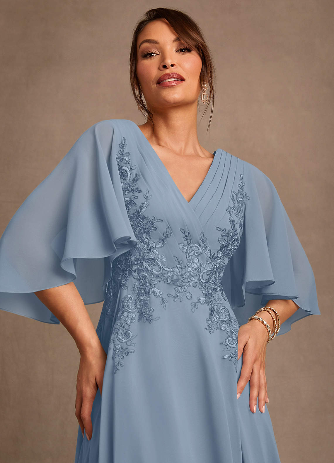 Azazie Tilda At-home Try On Dresses Dusty Blue A-Line Lace Chiffon Dress image4