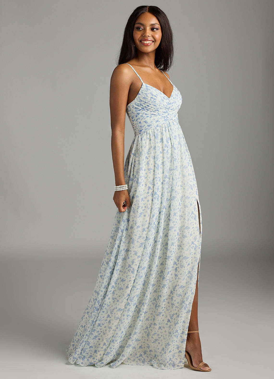 Azazie Alia Blue And White Ditsy Floral Chiffon Bridesmaid Dresses | Azazie