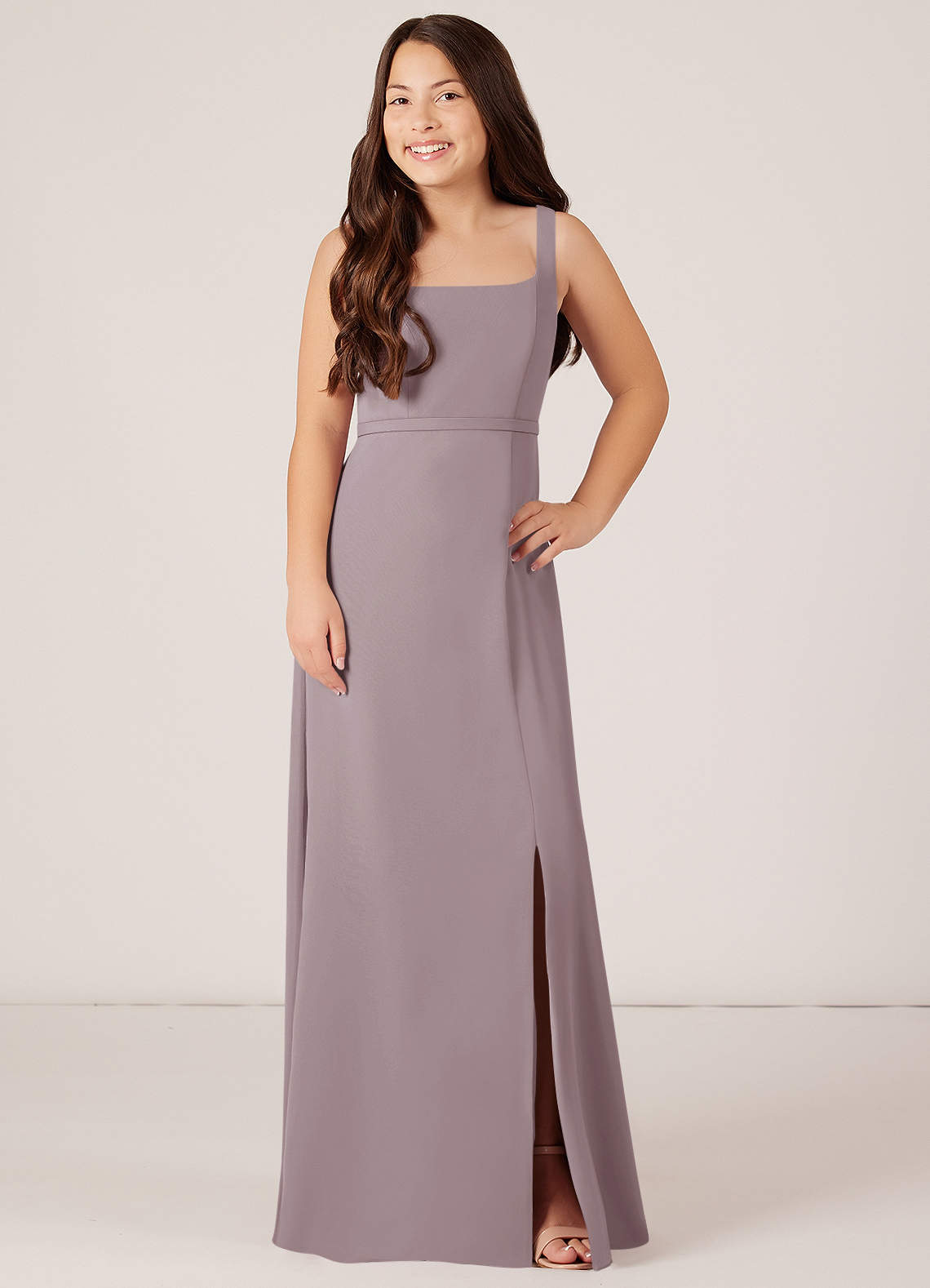 Azazie Renee Junior A-Linie Seitliche Cut-Outs Chiffon Kleid Dämmerung image1