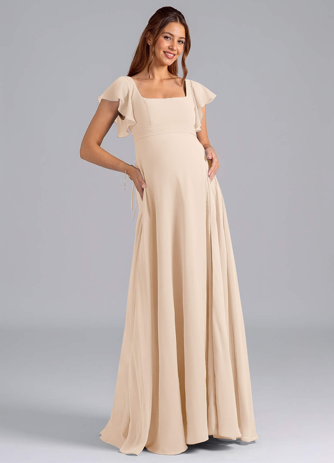 Azazie Bondi Maternity Bridesmaid Dresses A-Line Ruched Chiffon Floor-Length Dress image1