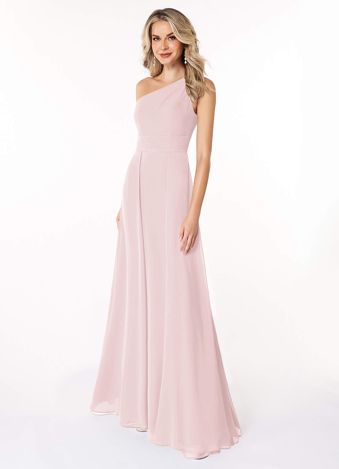 Azazie Dallas Bridesmaid Dresses Blushing Pink A-Line One Shoulder Chiffon Dress image1