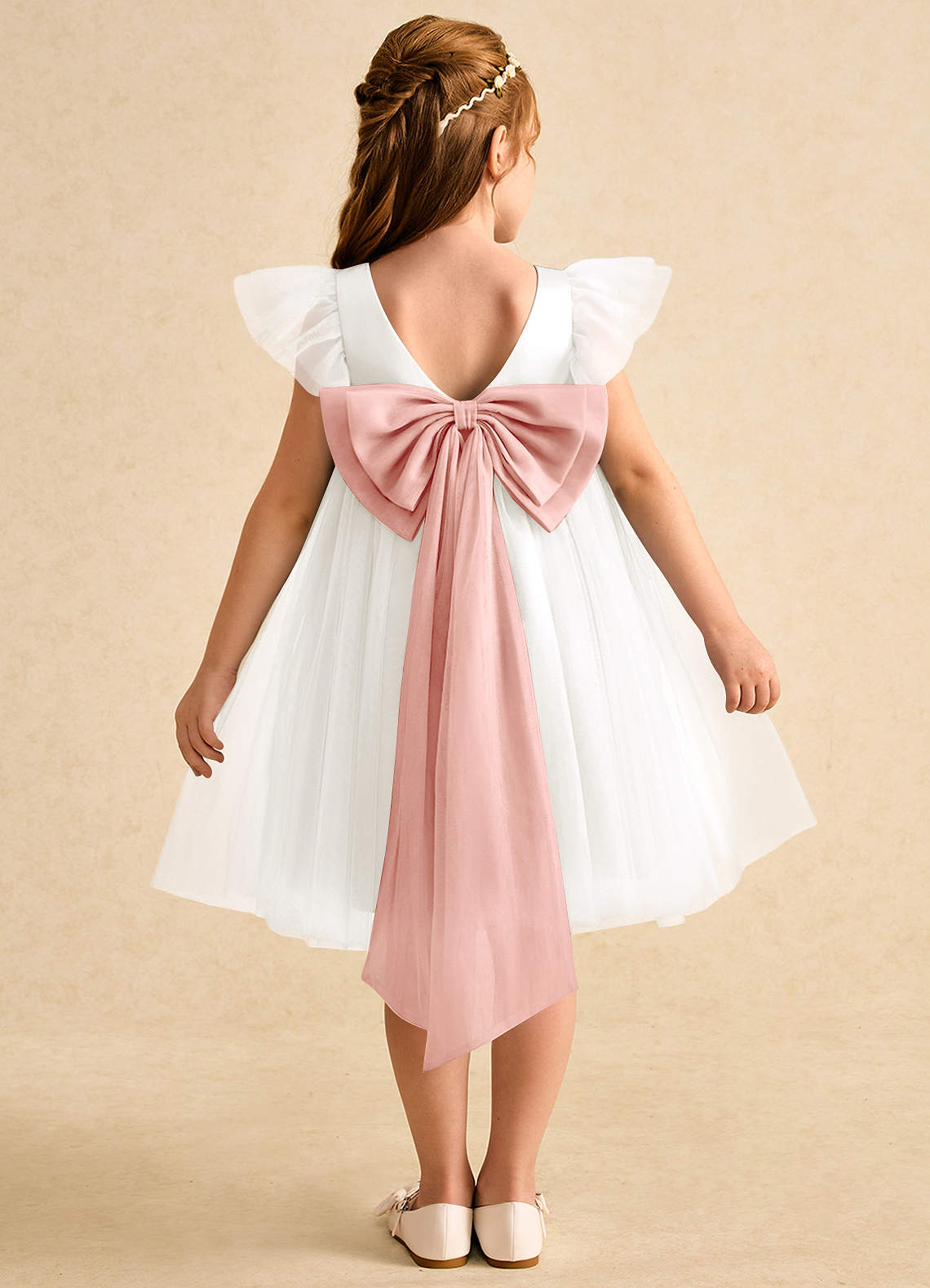 Azazie Munchkin Flower Girl Dresses Ivory Rosette A-Line Bow Tulle Dress image1