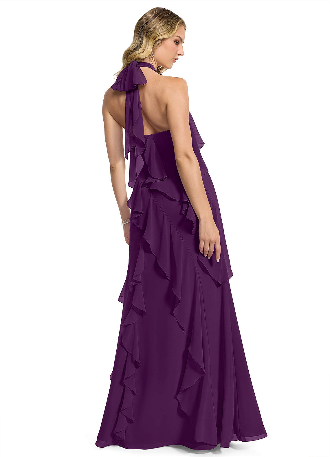 raisin bridesmaid dresses Azazie Velma Grape Chiffon Bonded crepe fabrication Strapless