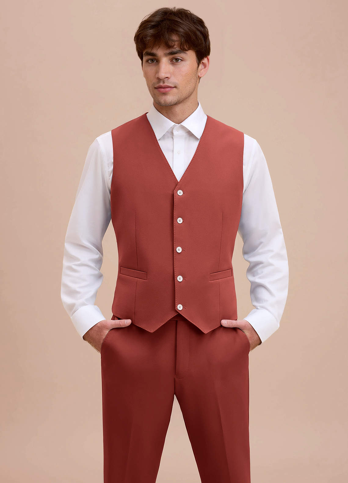 front Ethan Terracotta Refined Weave Suit Vest