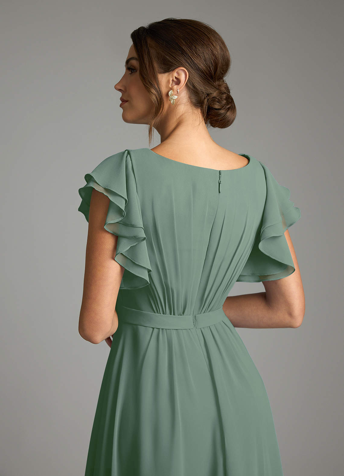 Azazie Daphne Modest Bridesmaid Dresses A-Line Ruffled Chiffon Floor-Length Dress image5