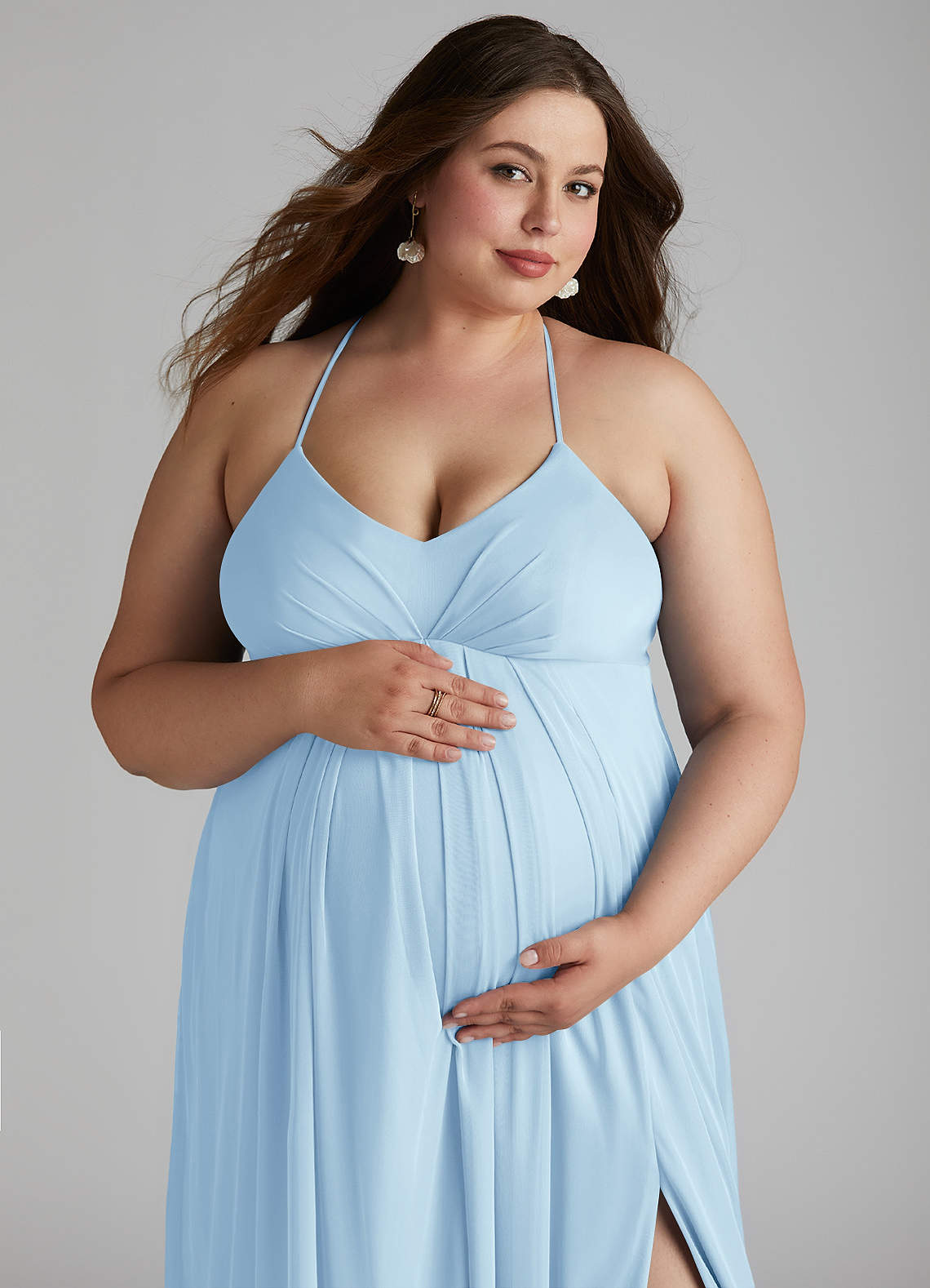 Azazie Annabelle Maternity Bridesmaid Dresses A-Line V-Neck Pleated Mesh Floor-Length Dress image10
