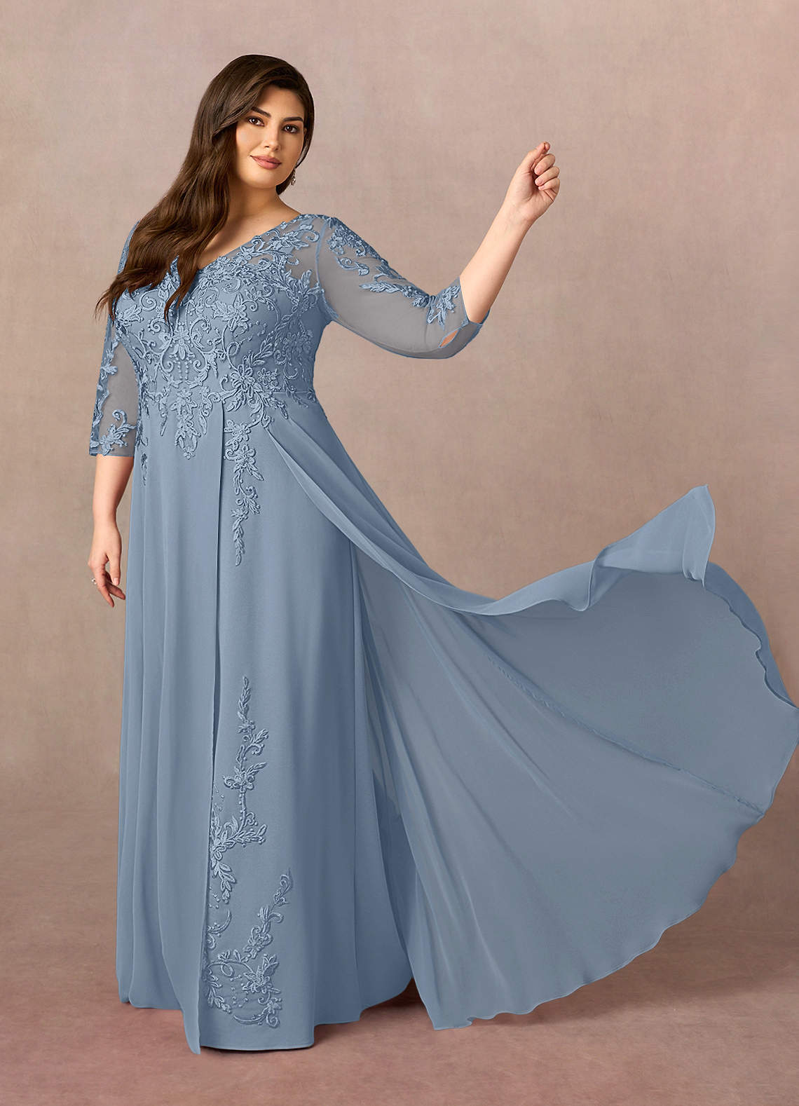 Azazie Noella Dusty Blue A-Line V-Neck Lace Chiffon Dress Azazie - Main Image