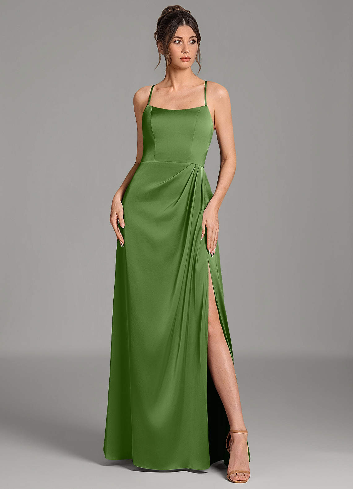 Azazie Frankie Basil Stretch Satin Bridesmaid Dresses