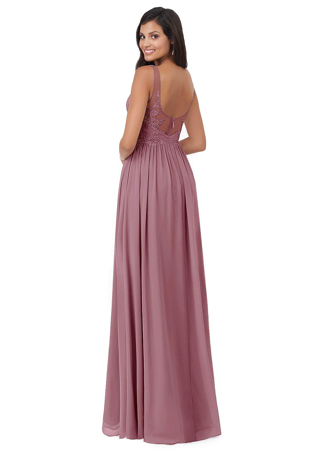 Azazie Robbie Bridesmaid Dresses A-Line Lace Chiffon Floor-Length Dress image1