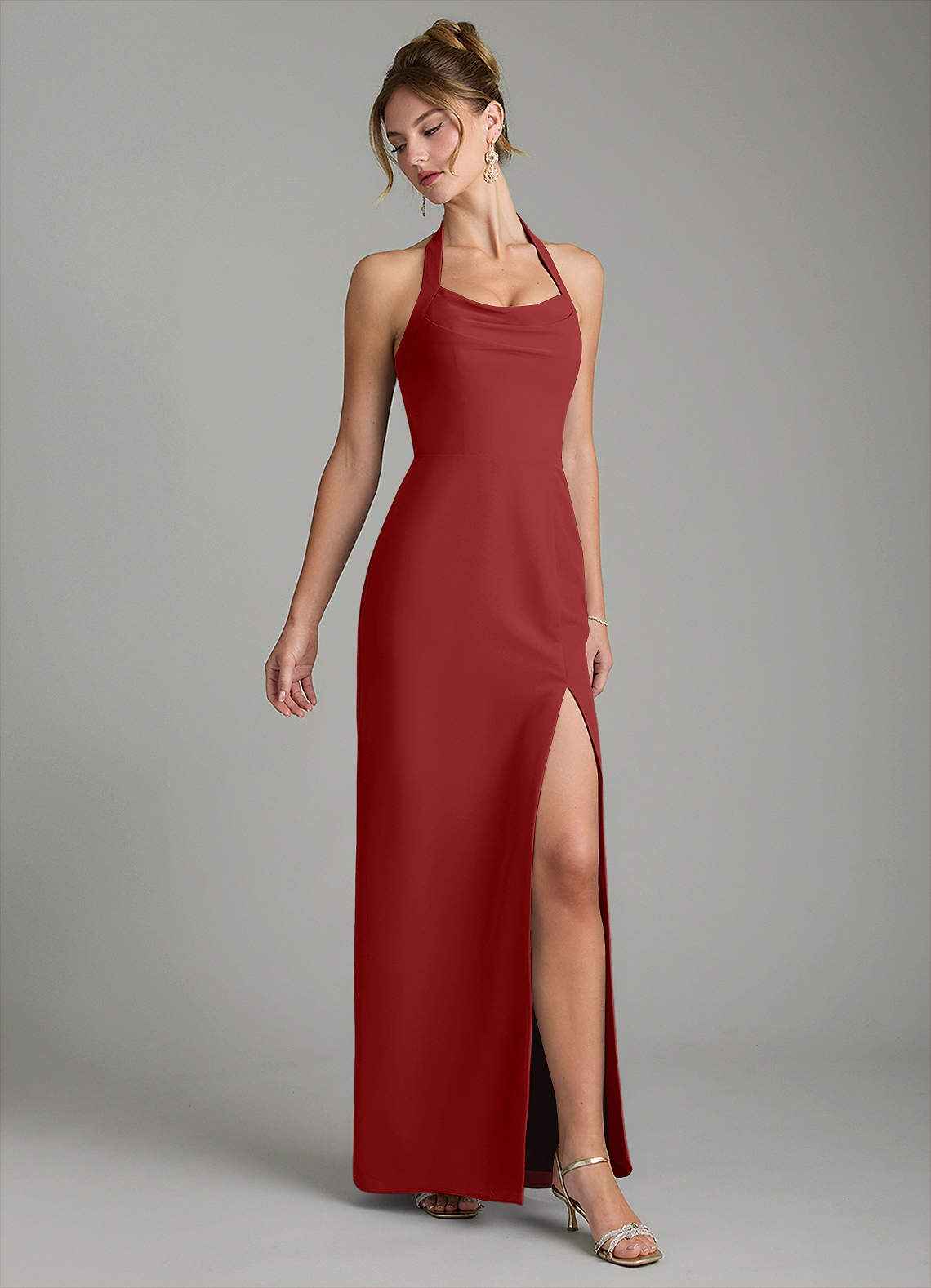 rust chiffon bridesmaid dress Azazie Charissa