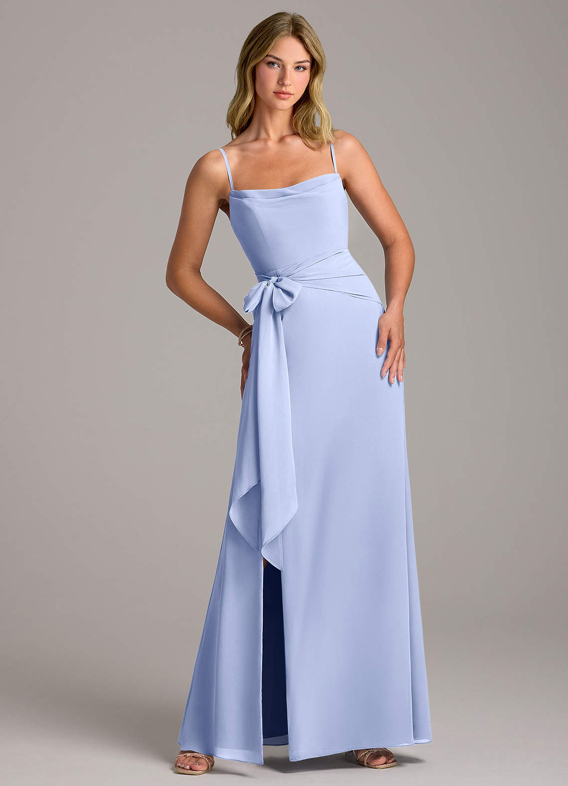 Azazie Tahlia Vestidos de madrinha de casamento Vestir Gelo de Chiffon de Linha A com com cinto image1