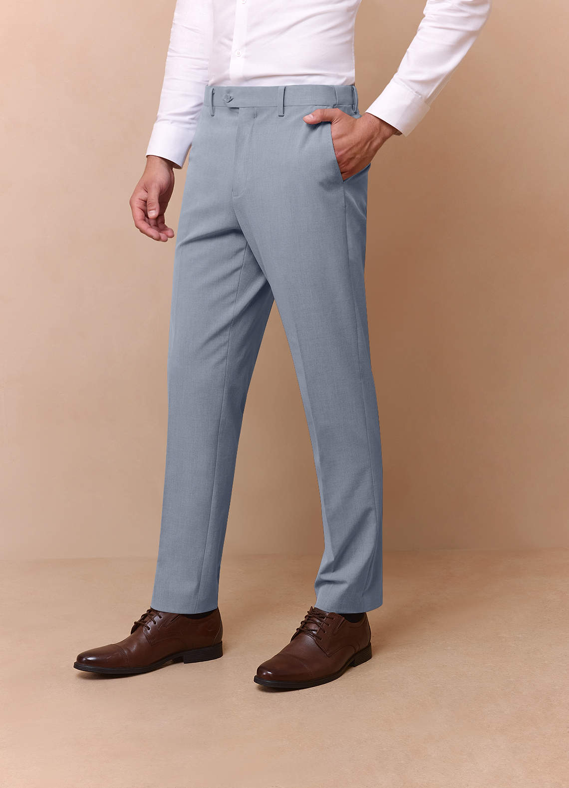 Savile Light Blue Wool Blend Dress Pants | Slim Regular Dress Pants | Azazie