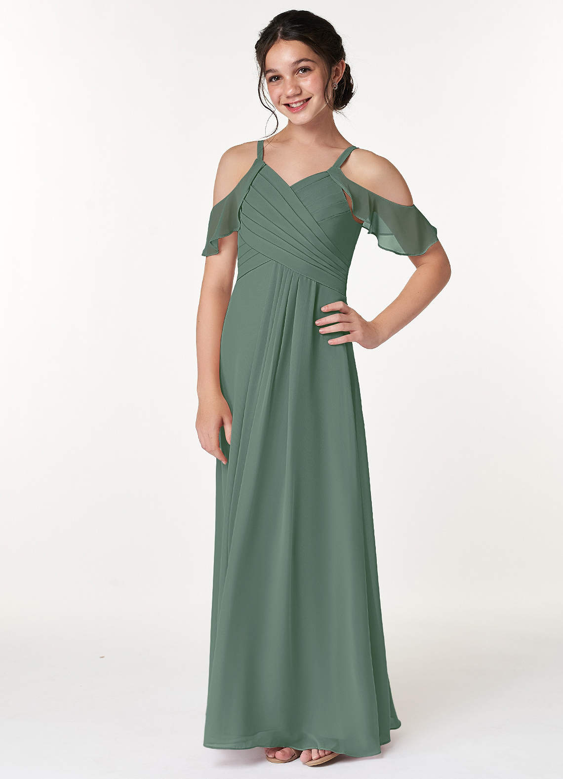 Azazie Dakota Junior Bridesmaid Dress in Eucalyptus Azazie