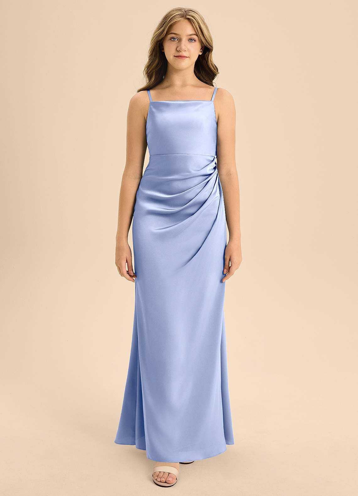 Azazie Renna Junior Linia A Pofałdowany Satyna elastyczna Długość podłogi Młodsza druhna Sukienka image5