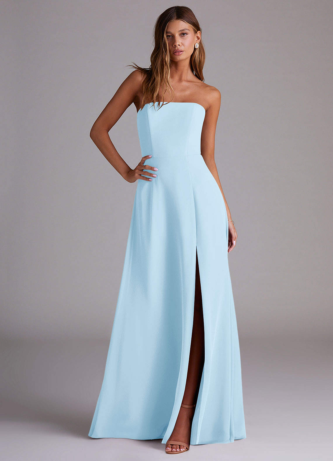 Azazie Wren Bridesmaid Dresses Sky Blue A-Line Side Slit Chiffon Convertible Dress image2