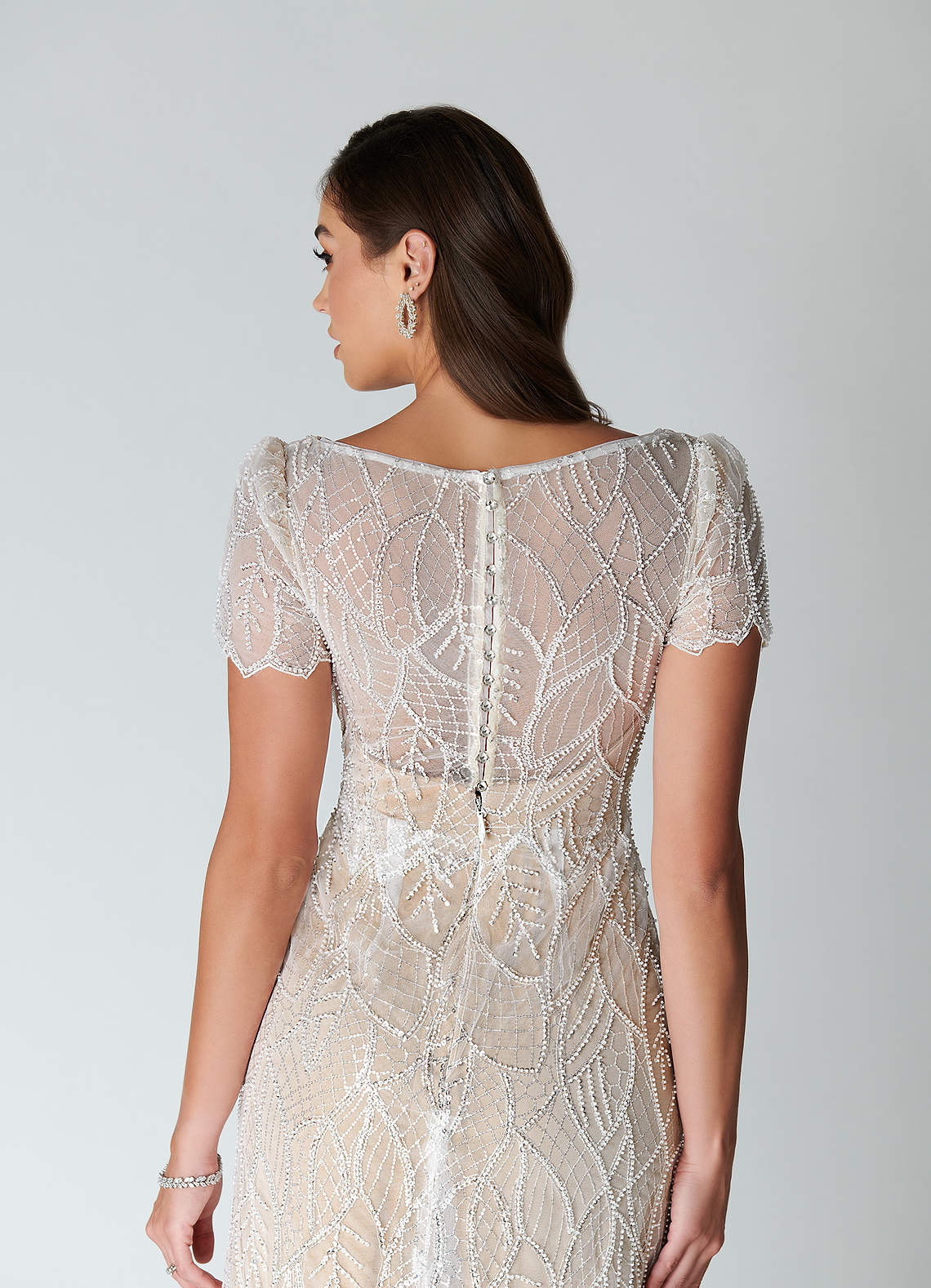 Azazie Bijou Diamond White Nude Sheath Sequins Lace Dress