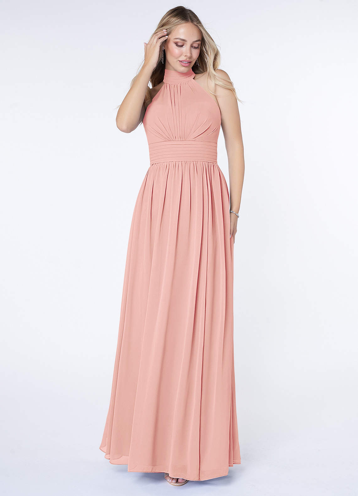 Azazie Iman At-home Try On Dresses Dusty Blue A-Line A-Line Ruched Chiffon Dress image3