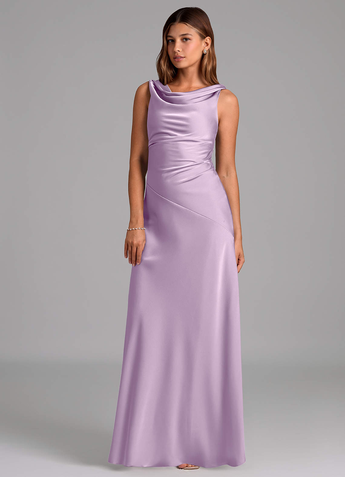 Azazie Nerine Brautjungfernkleider A-Linie Plissee Stretch-Satin Kleid Frostiges Flieder image1