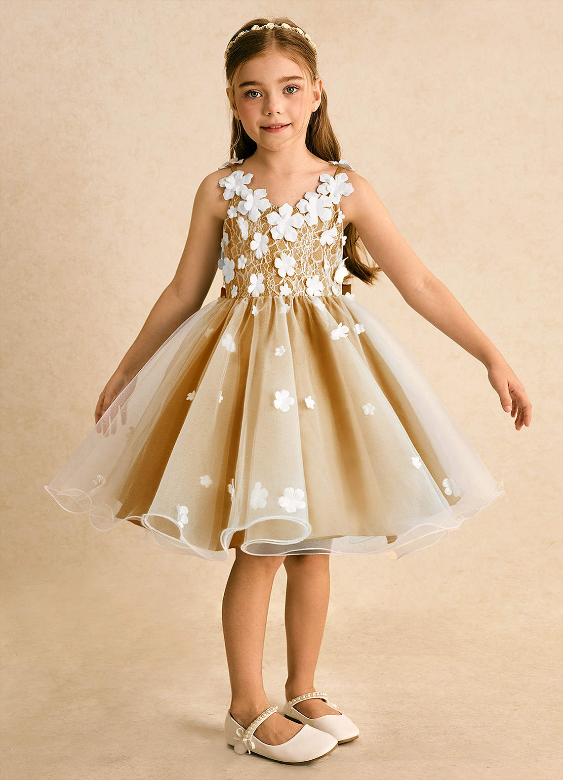 Azazie Junebug Robe Demoiselle D'honneur Fillette Robe Princesse en Tulle Dentelle Ivoire Caramel Au Beurre image5