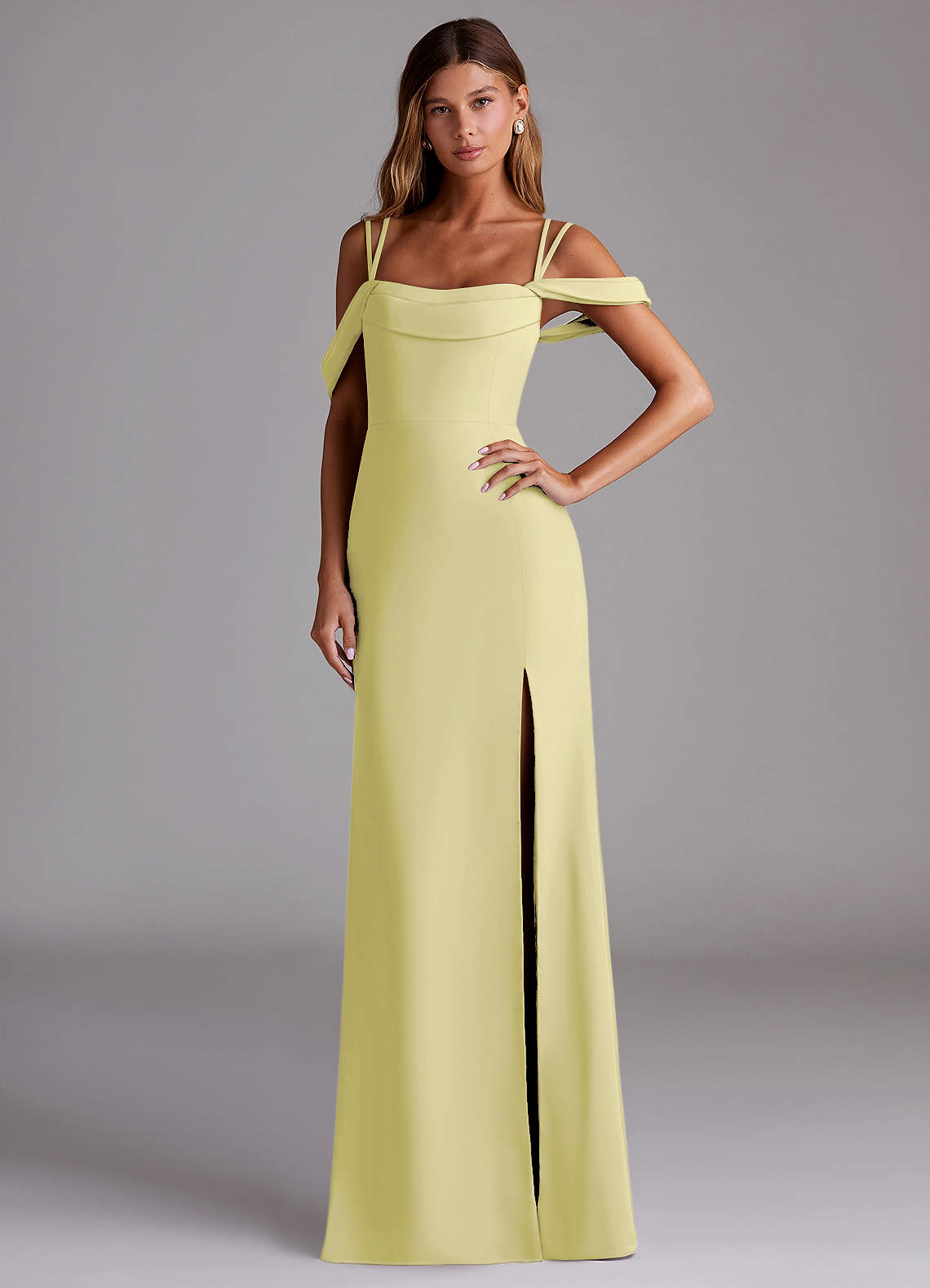 Azazie Callan Bridesmaid Dresses Lemon Sorbet Mermaid Pleated Chiffon Convertible Dress image1
