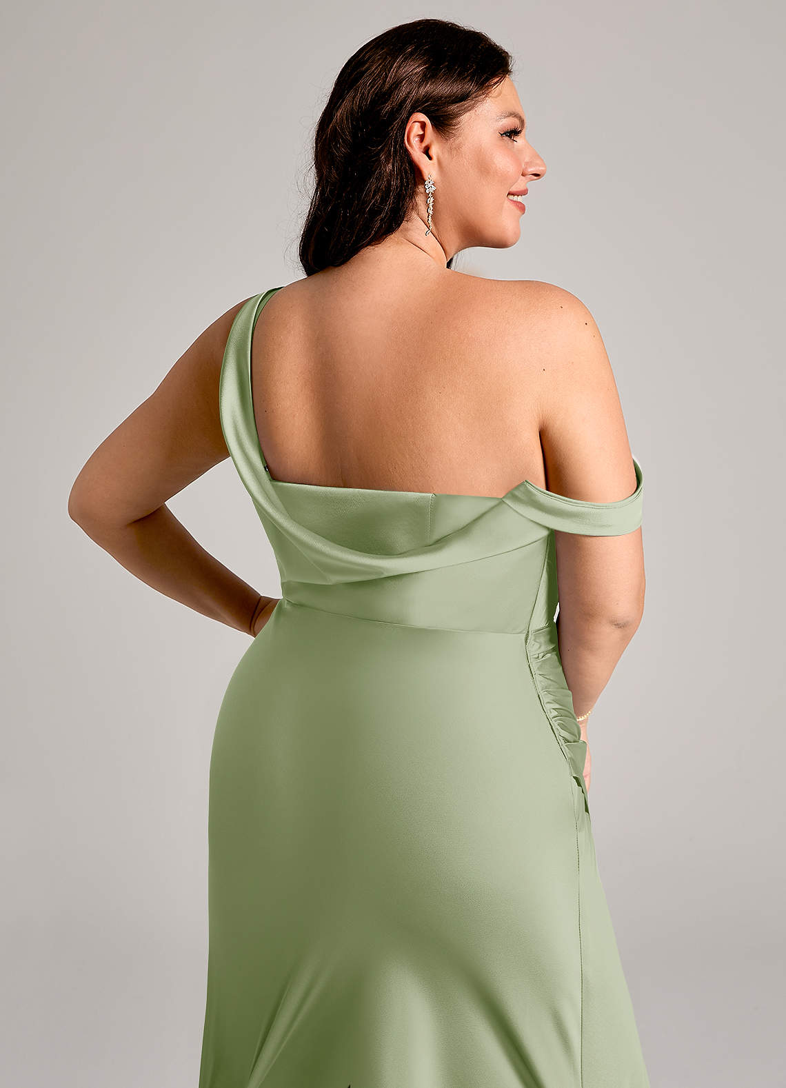 Azazie Madelyn Bridesmaid Dresses Dusty Sage Mermaid One Shoulder Stretch Satin Convertible Dress image13