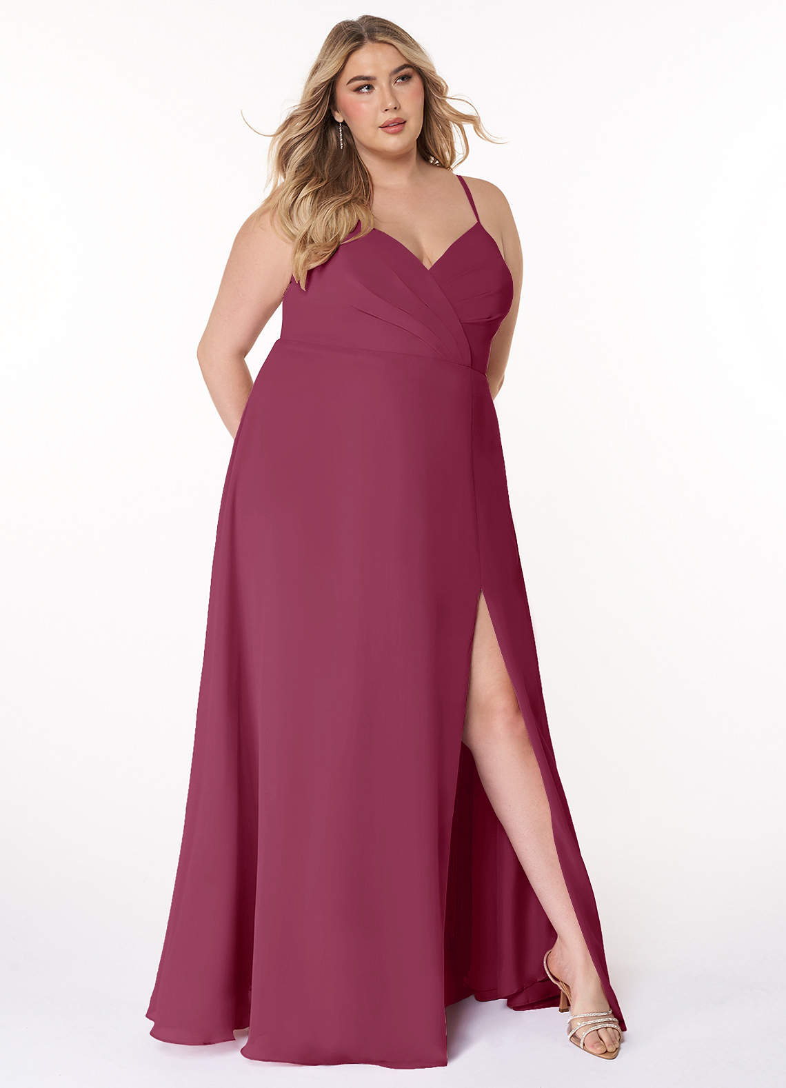 Azazie Everleigh Abiti da Damigella Abito A-Line in Chiffon con Scollo a Cuore a Pieghe Gelso image1