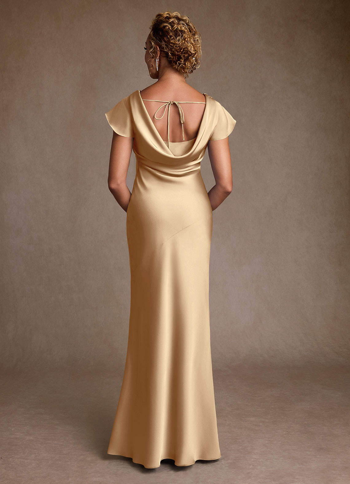 Azazie Shelby Mother of the Bride Dresses Champagne Mermaid Pleated Stretch Satin Dress image1