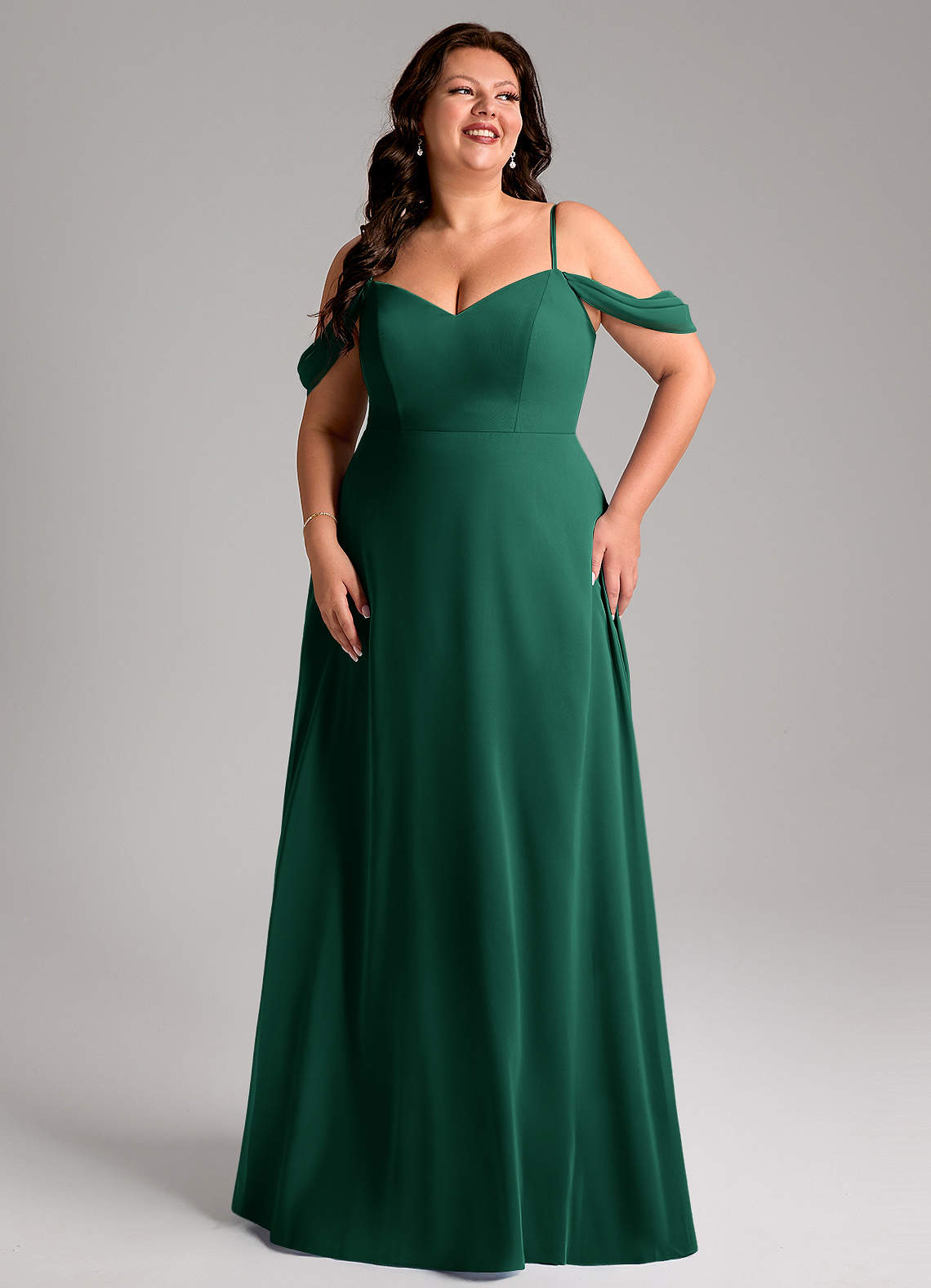 Azazie Marley Morsiusneito Mekot A-linja Olkapään ulkopuolella Sifonki Lattian pituus Pukeutua image12