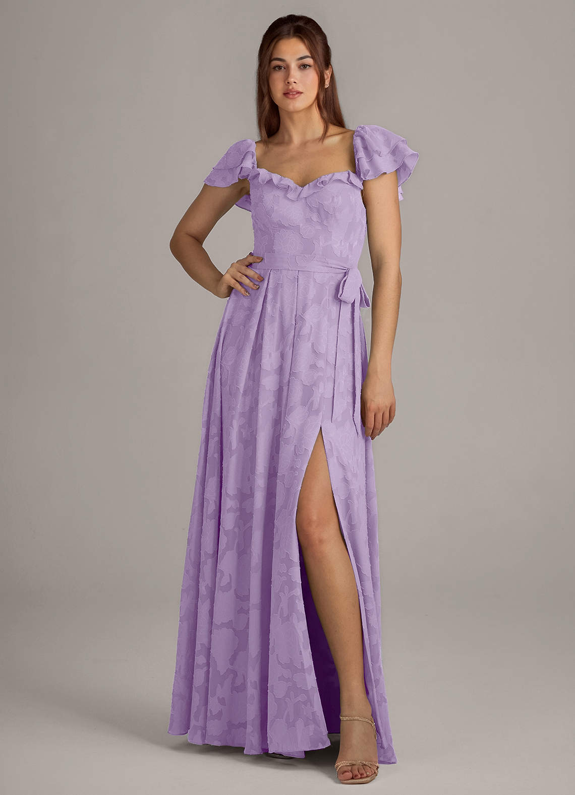 Azazie Aricella Brautjungfernkleider A-Linie Korsett Blumen-Burnout Kleid Flieder image1