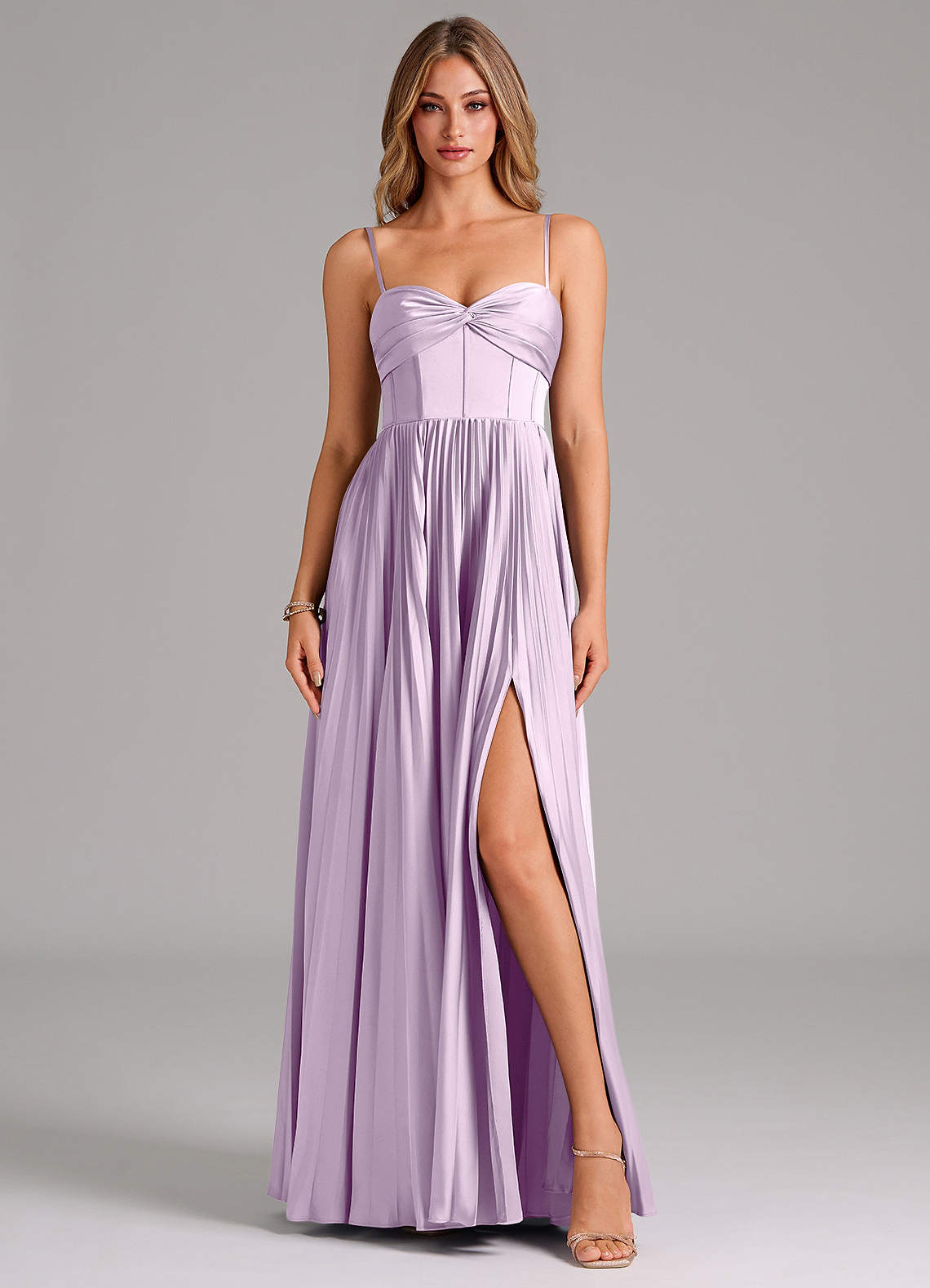 Azazie Tyla Bridesmaid Dresses Frosted Lilac A-Line Sweetheart Neckline Stretch Satin Dress image1