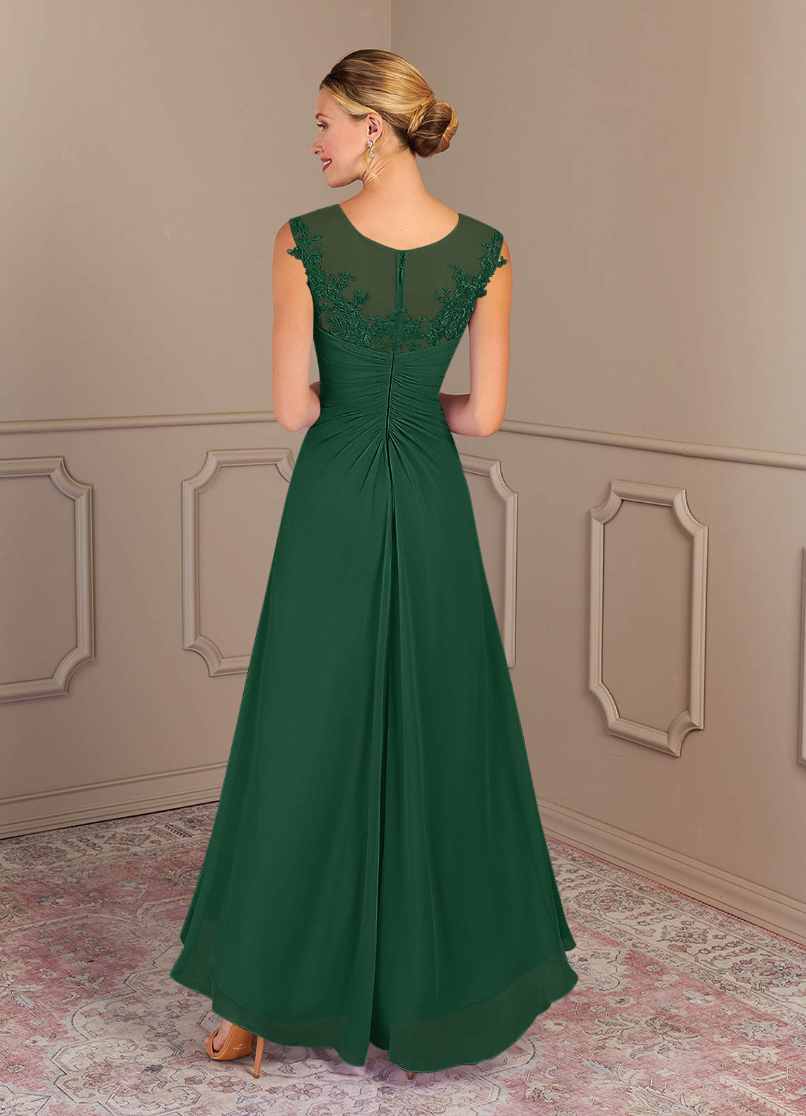 Azazie Endora Mother of the Bride Dresses Dark Green A-Line Scoop Lace Chiffon Dress image3