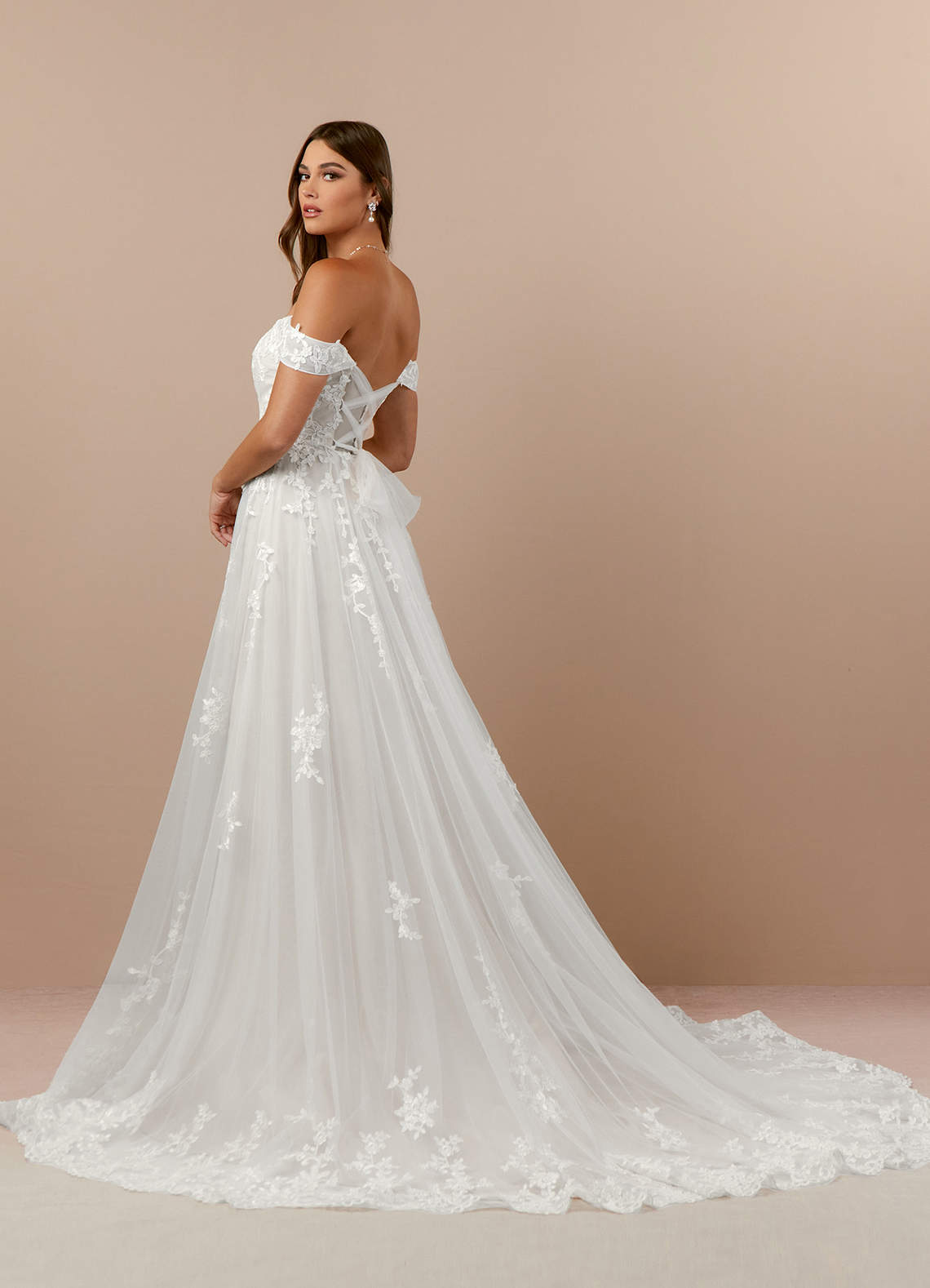 Azazie Botanica Wedding Dresses Diamond White A-Line Off the Shoulder Tulle Dress image1