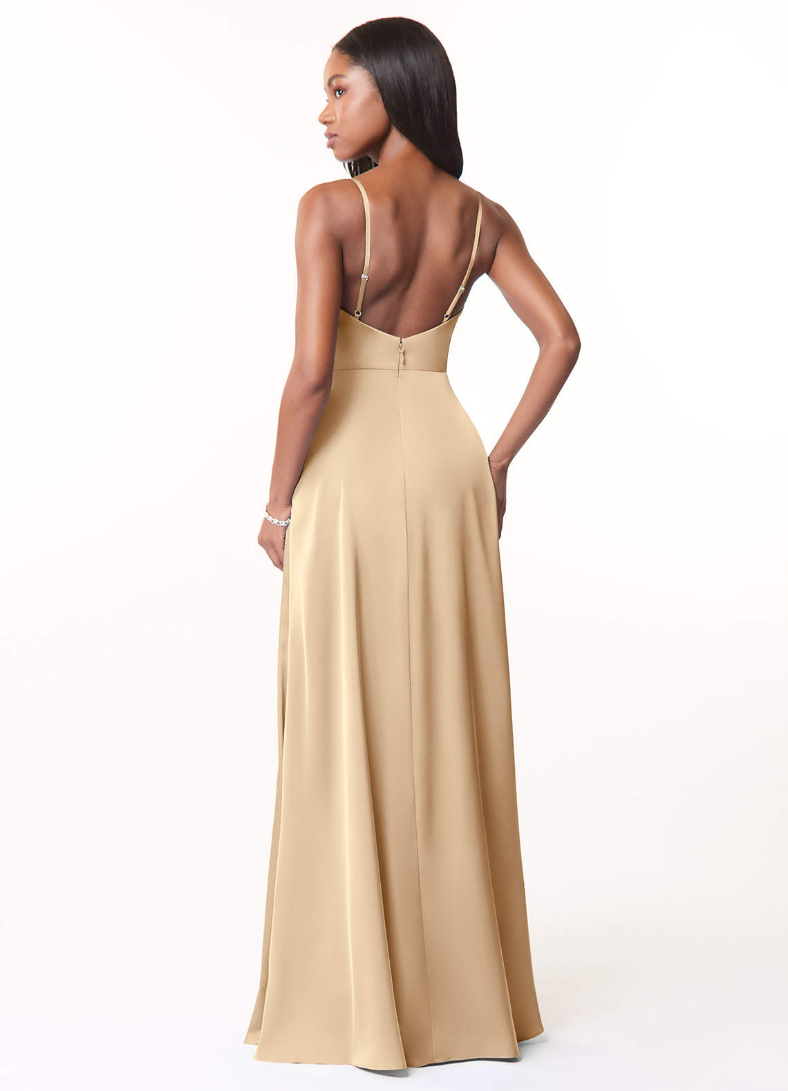 Azazie Brielle Kotona sovitettavat mekot A-linja Kannen spagettihihnat Joustava satiini Lattian pituus Pukeutua image1