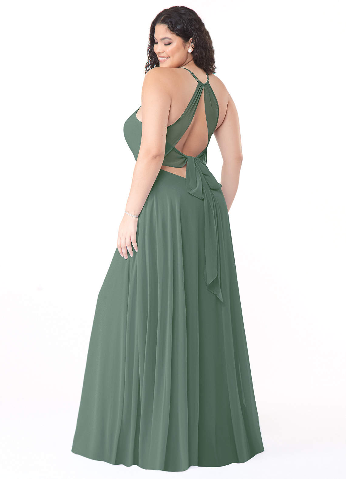 Azazie Evalleen Bridesmaid Dresses Eucalyptus A-Line Pleated Chiffon Dress image1