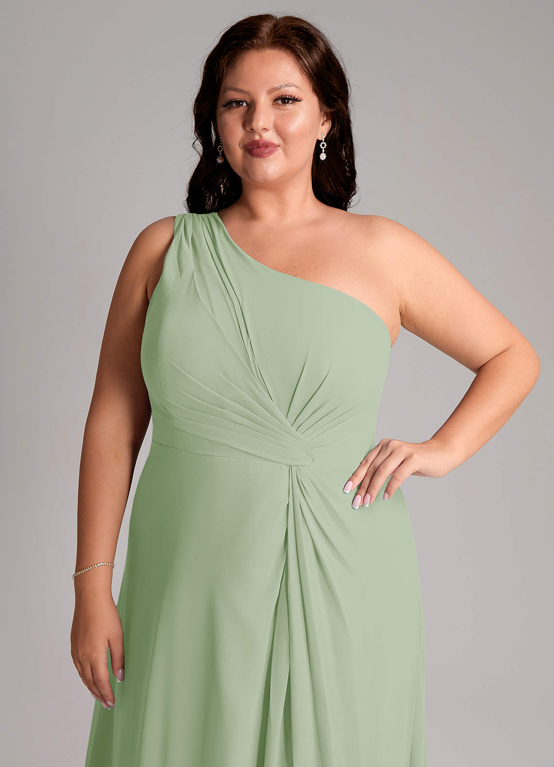 Azazie Brooke Bridesmaid Dresses Dusty Sage A-Line One Shoulder Chiffon Dress image12