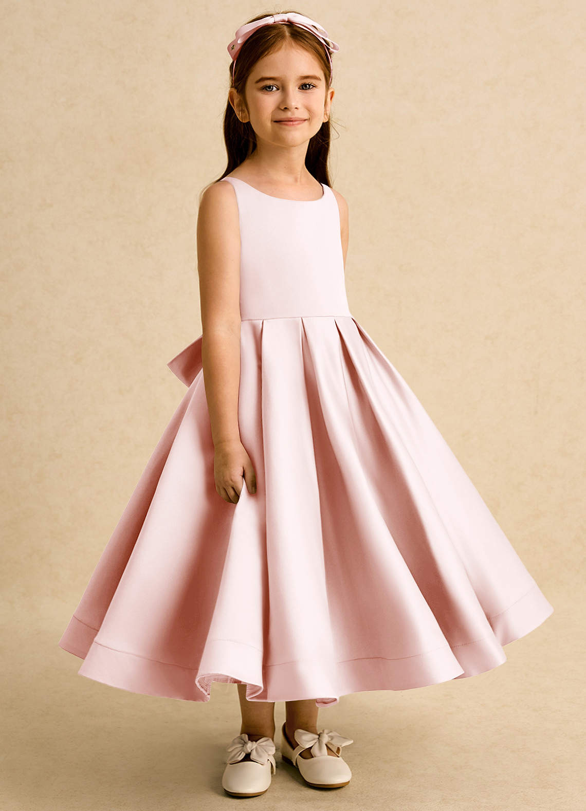 Azazie Babs Blumenmädchenkleider Ballkleid Plissee Matte Satin Kleid Zartrosa image2