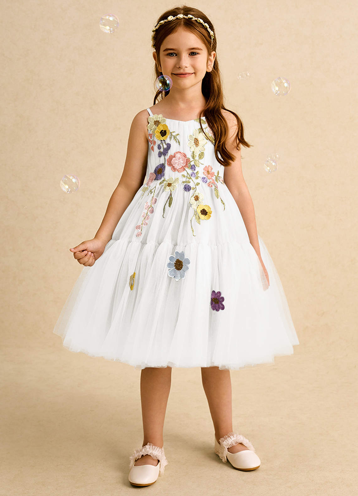 Azazie Osea vestidos de niña de las flores Vestido de Marfil de Tul de Princesa con Plisado image1