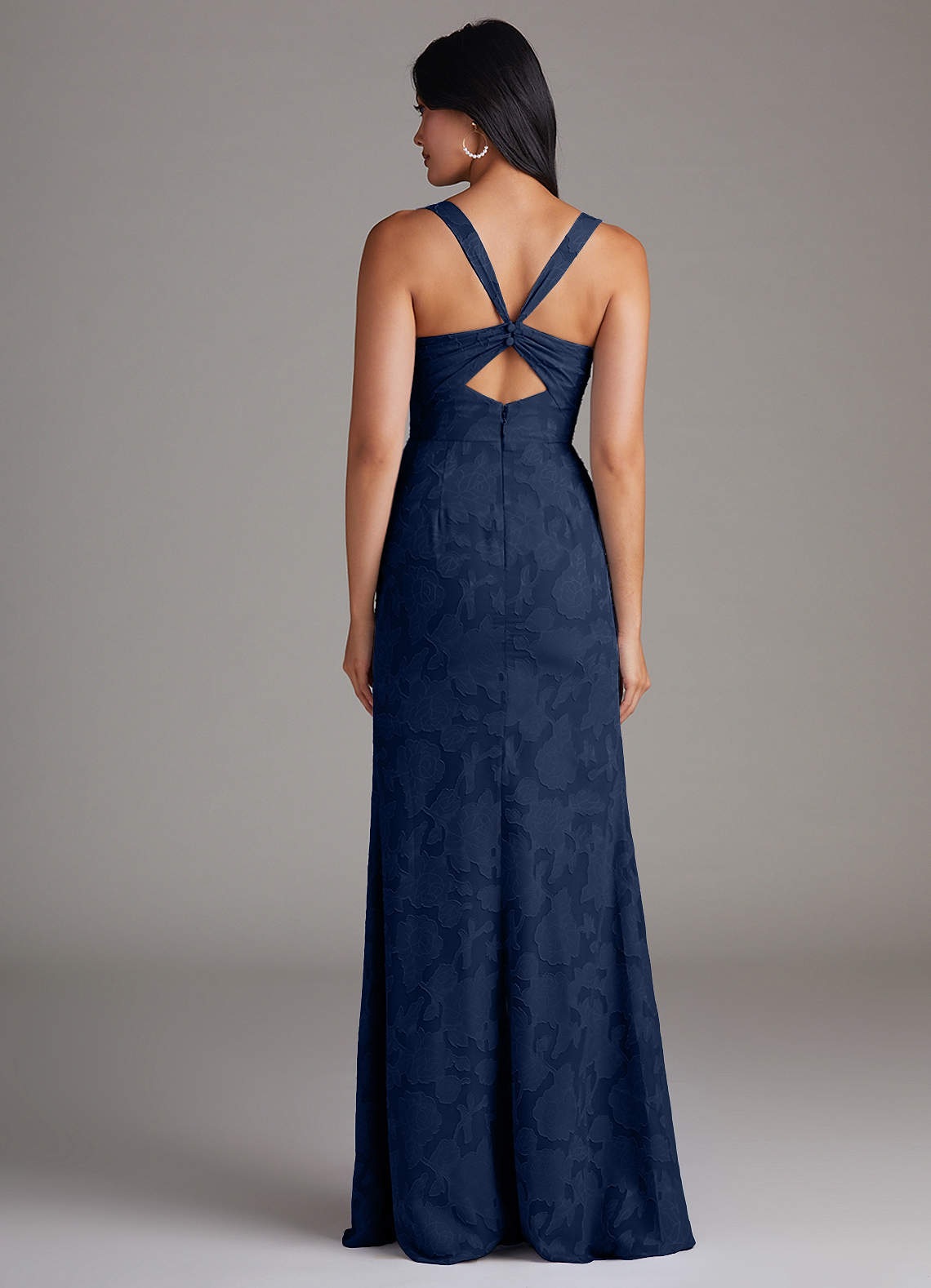 Azazie Mero Bridesmaid Dresses Dark Navy Sheath Pleated Floral Burnout Dress image2
