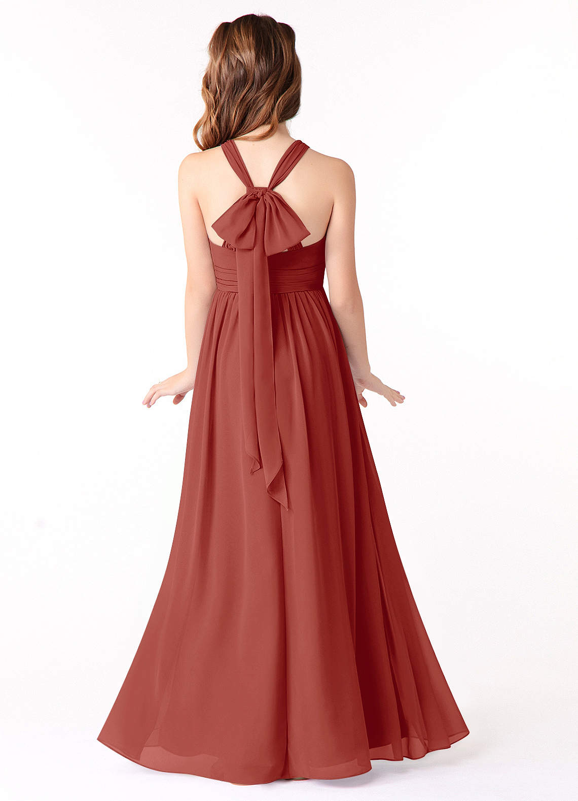 Azazie Jaylah Junior Vestido Terracota de Chiffon de Linha A com Ruched image1