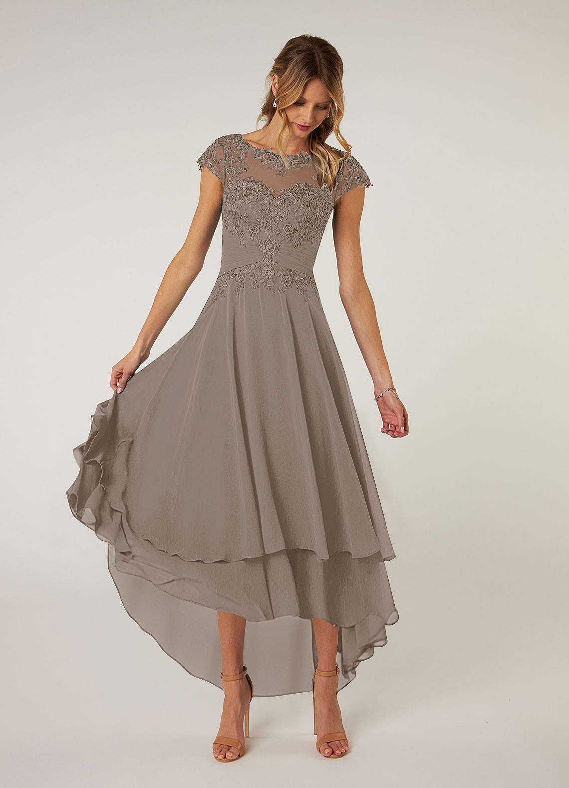 Azazie Shonda vestidos de madre de la novia Vestido de Gris Pardo de Gasa con Encaje image1