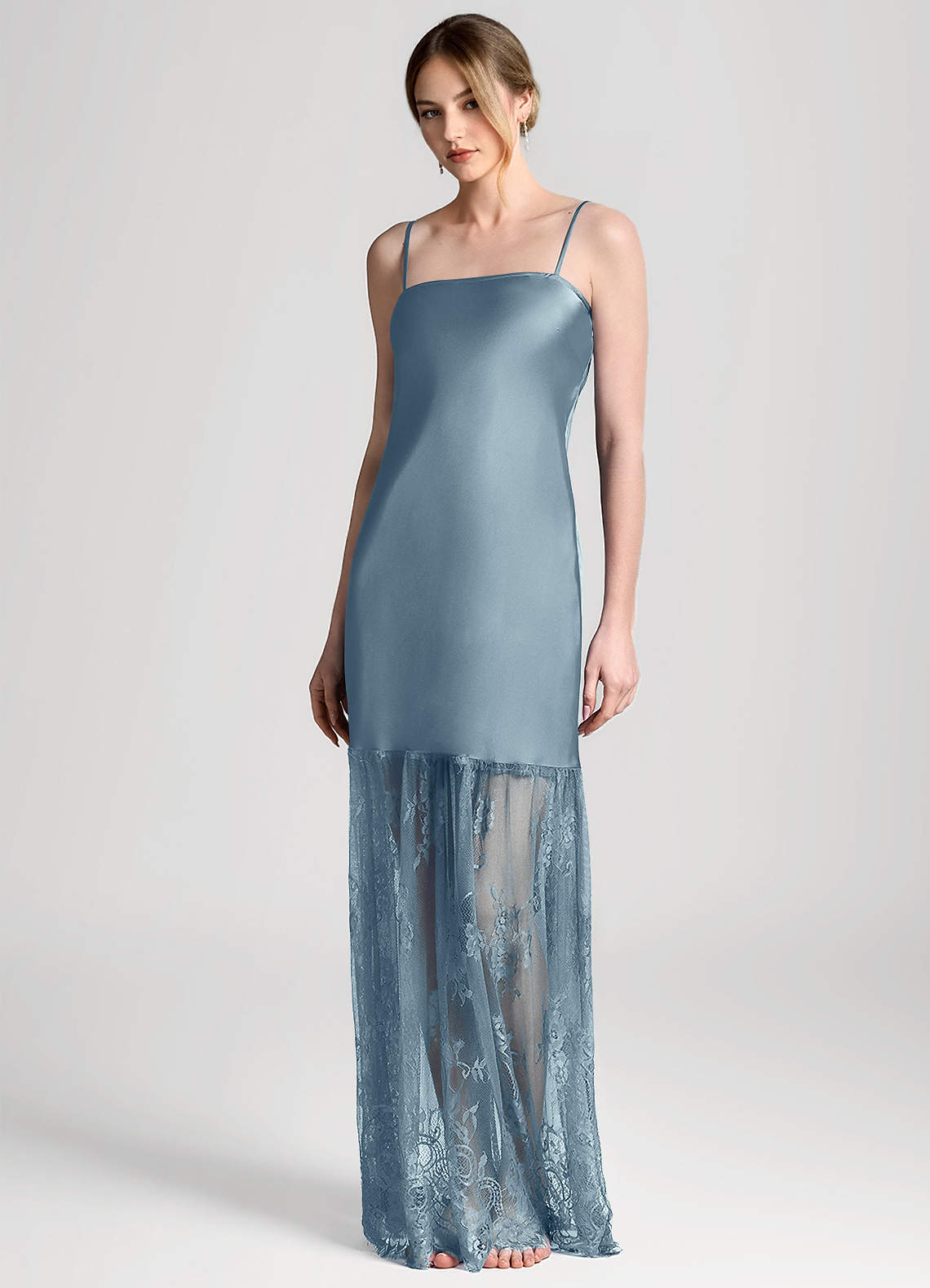 front Abito sottoveste lungo in raso e pizzo