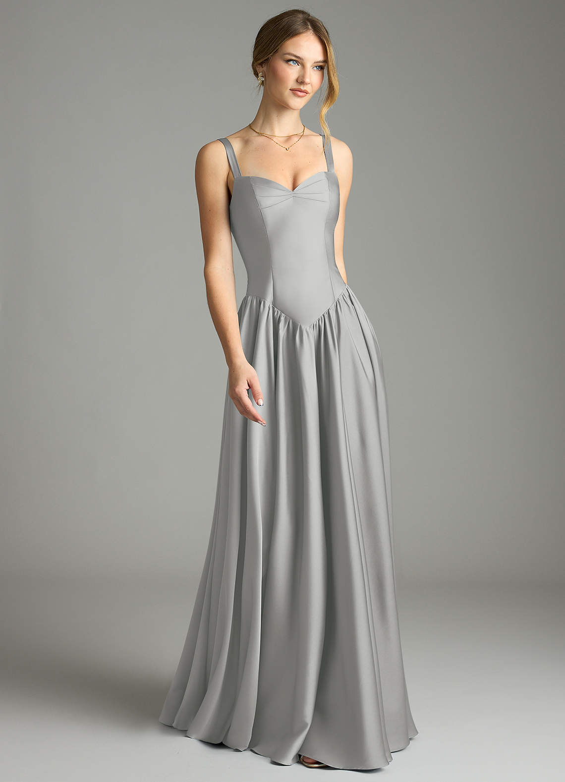 Azazie Evadina Silver Stretch Satin Bridesmaid Dresses | Azazie Azazie Evadina Silver Stretch Satin Bridesmaid Dresses | Azazie