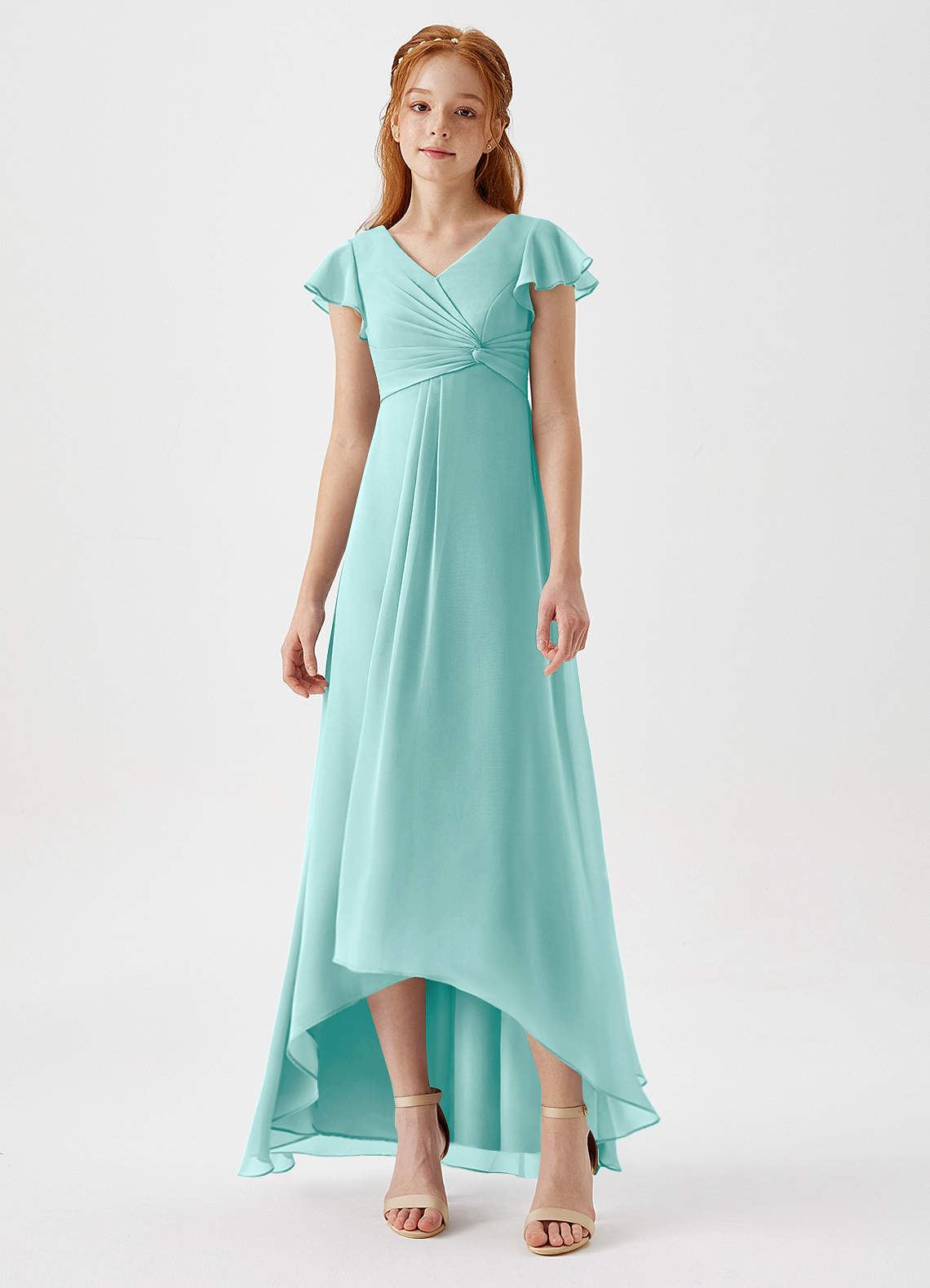 Azazie Breanne Junior Vestido de Aqua de Gasa de Corte En A image3
