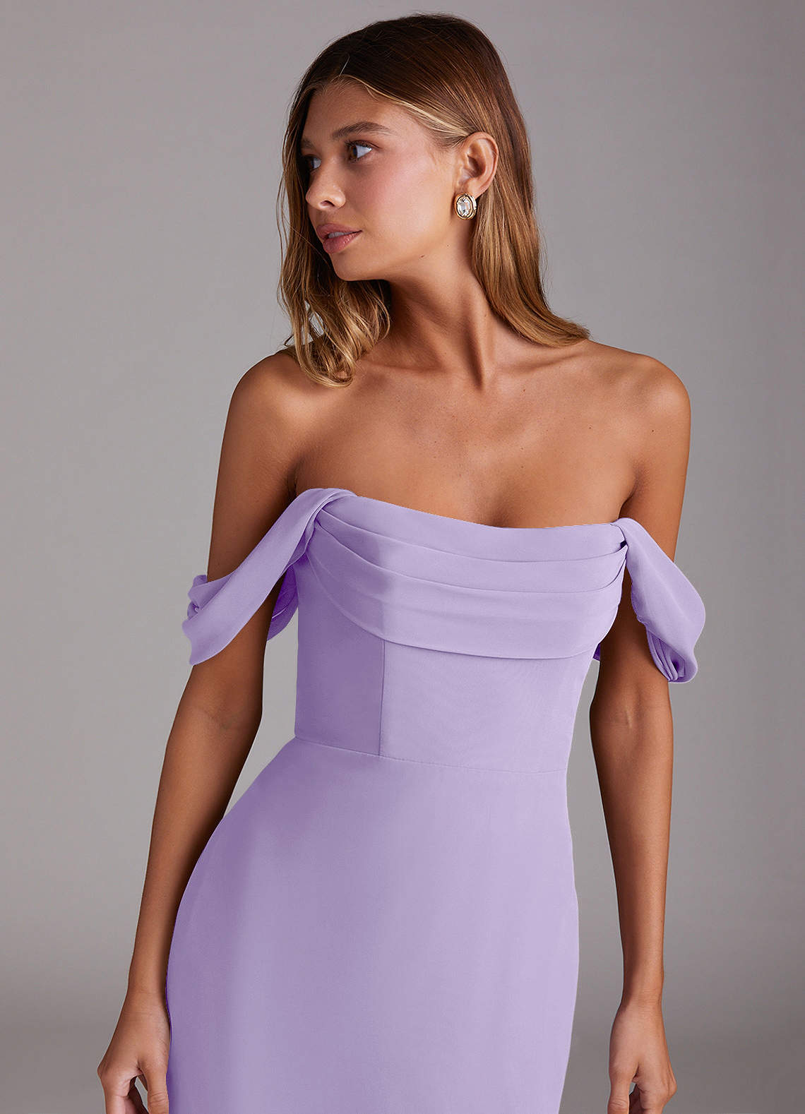 Azazie Saige Bridesmaid Dresses Lilac A-Line Off the Shoulder Chiffon Convertible Dress image4