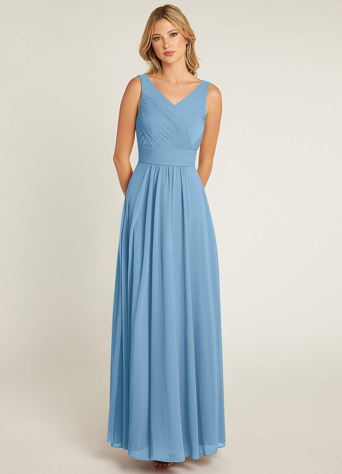 Azazie Pierrette Bridesmaid Dresses Steel Blue A-Line Pleated Chiffon Dress image1