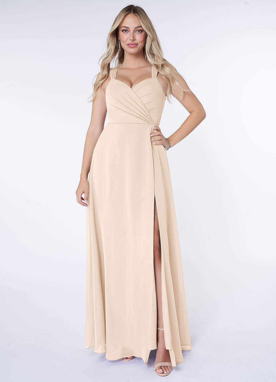 Azazie Nahrin Bridesmaid Dresses White Alabaster A-Line V-Neck Pleated Chiffon Dress image1