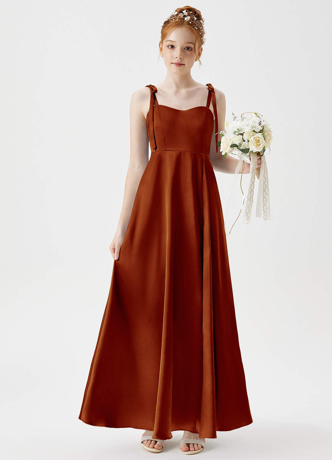 Azazie Rosey Junior Auburn A-Line Sweetheart Neckline Metallic Satin Dress image1