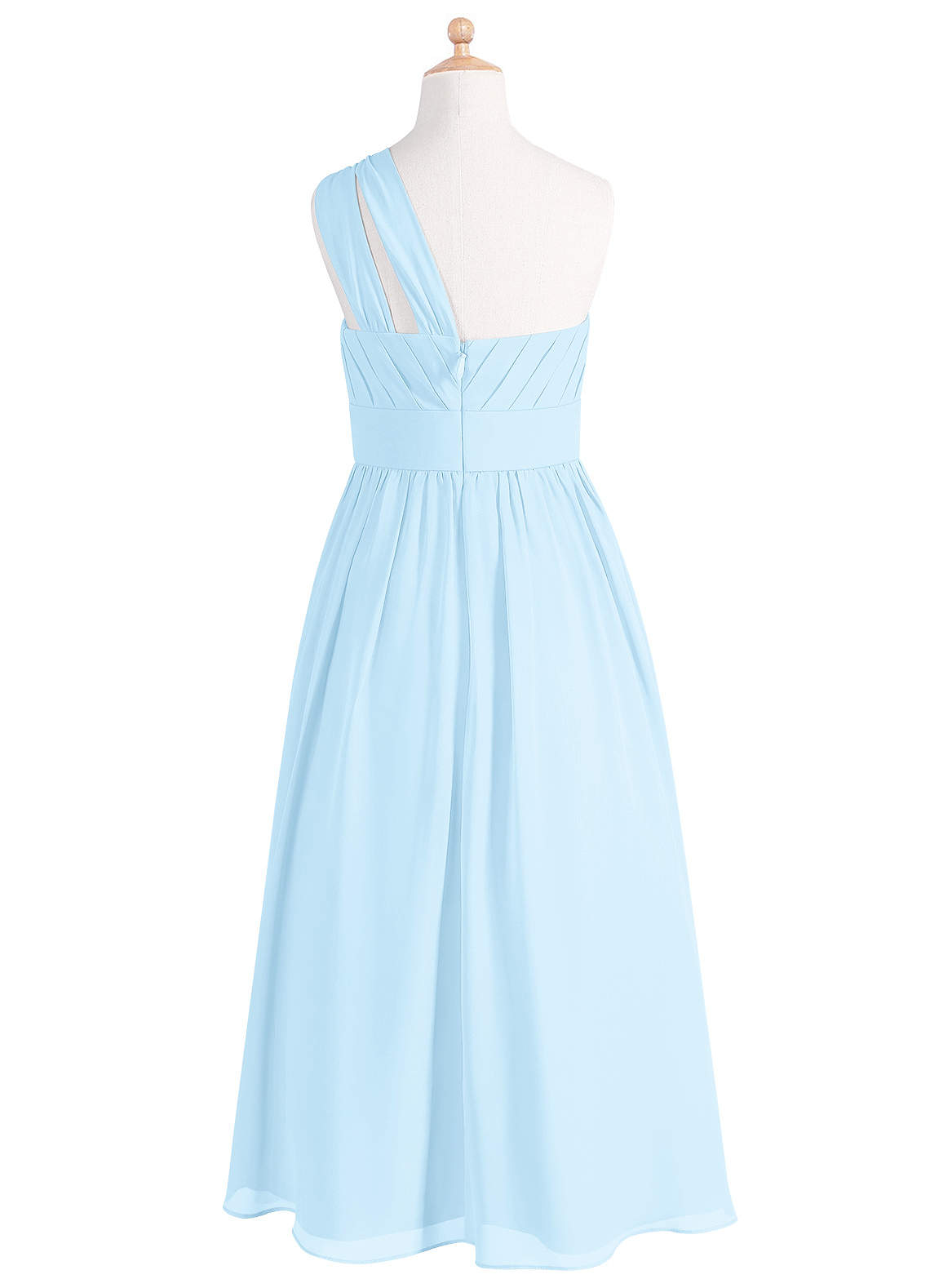 Azazie Molly Junior Vestido Céu Azul de Chiffon de Linha A com Plissado image7